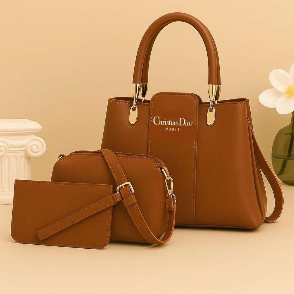 Mustard Leather 3-Piece Handbag Set
