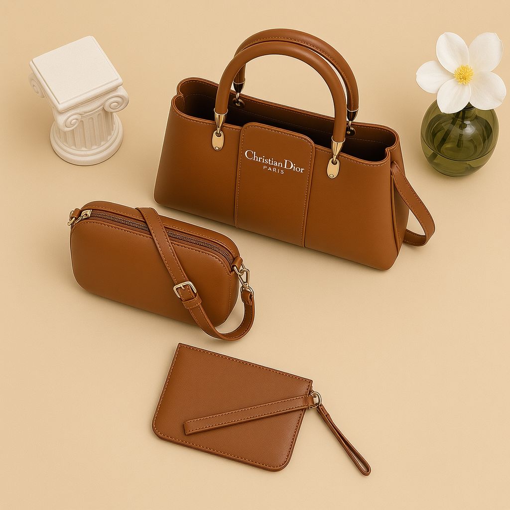 Mustard Leather 3-Piece Handbag Set